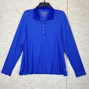 COOLIBAR Womens UPF 50+ Long Sleeve Polo XL Blue Striped